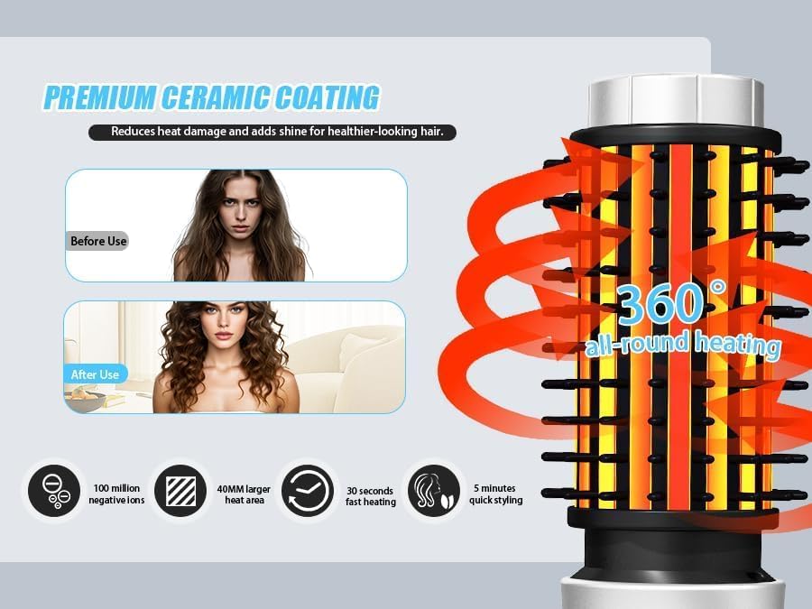 Cordless Curling Iron Brush - 3-in-1 Mini Travel Heated Styling Tool | Rechargeable, 1.5-Inch, White