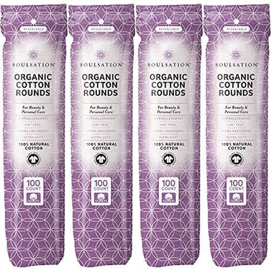 SoulSation Organic Cotton Rounds, 400 Count - Makeup Remover Pads for Face, Lint-Free