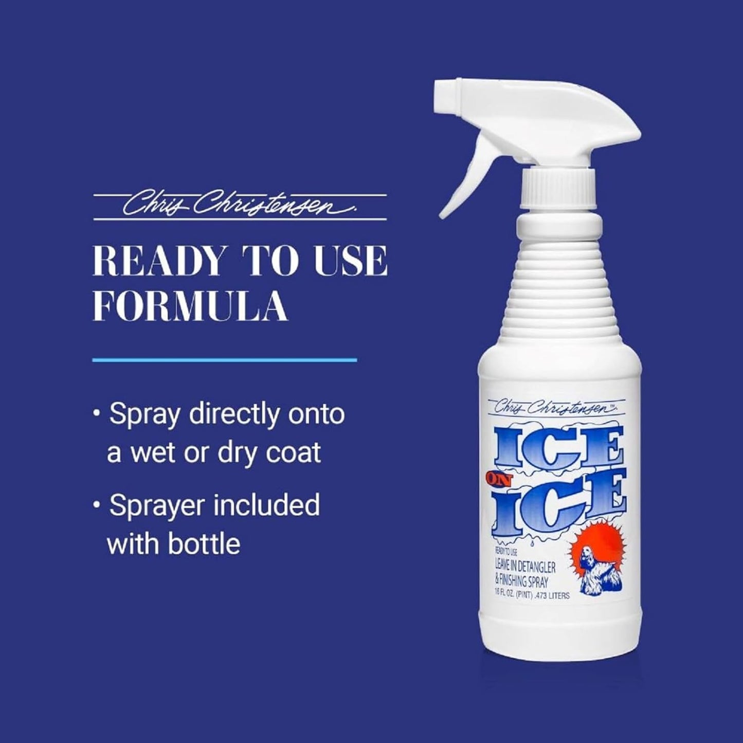 Chris Christensen Ice on Ice Dog Detangler Spray - Professional Grooming Aid for All Coat Types | 16 oz