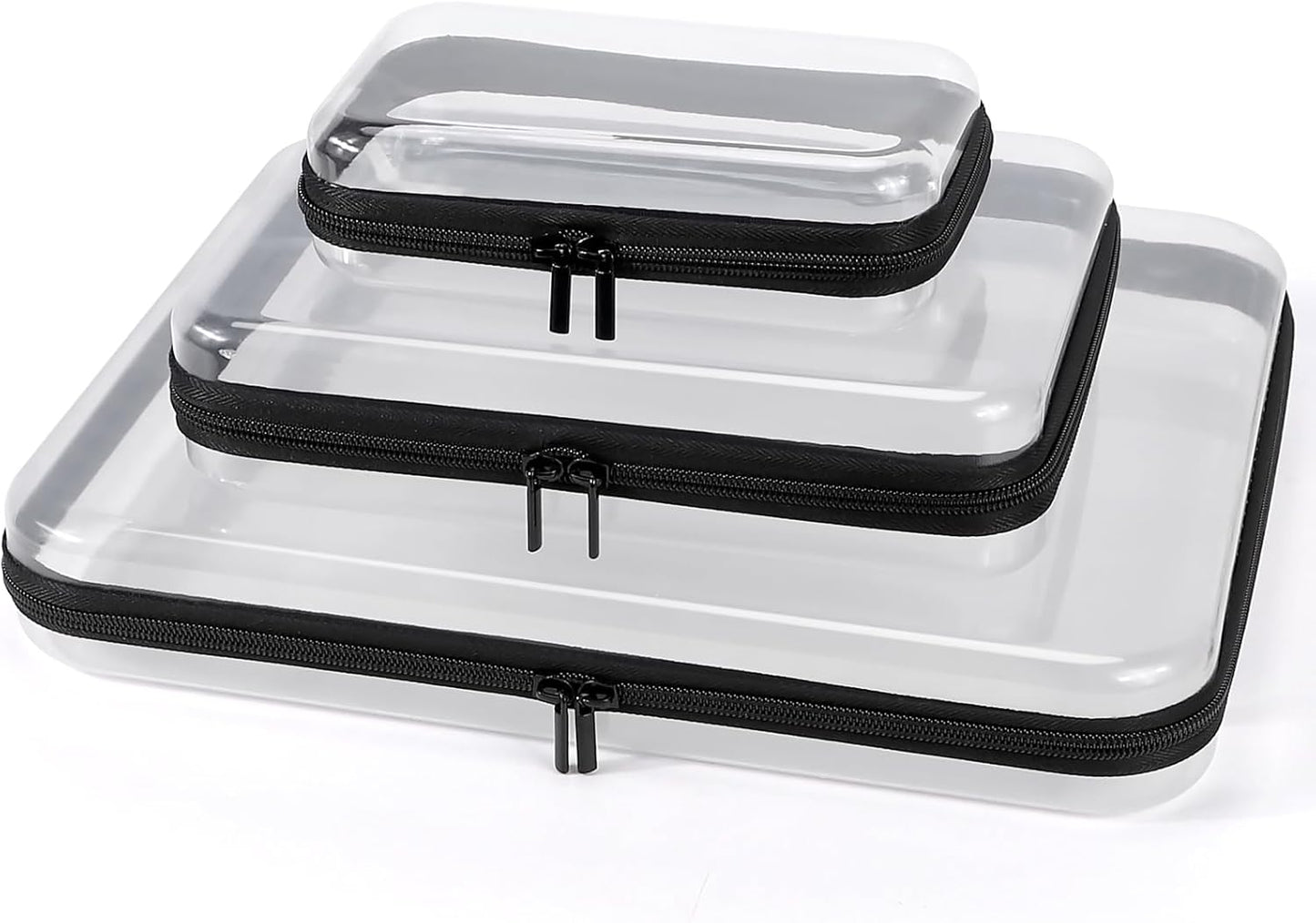 Clear Hard Shell Zipper Case - 3 Pack Waterproof Makeup Organizer | Medium Size Black Travel Toiletry Bag