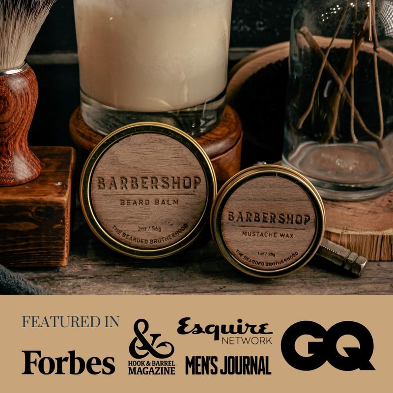 The Bearded Brotherhood Barbershop Beard Balm – Handcrafted Men’s Grooming Balm – Vintage Barbershop Scent with Essential Oils, 2 oz Screw-Top Tin