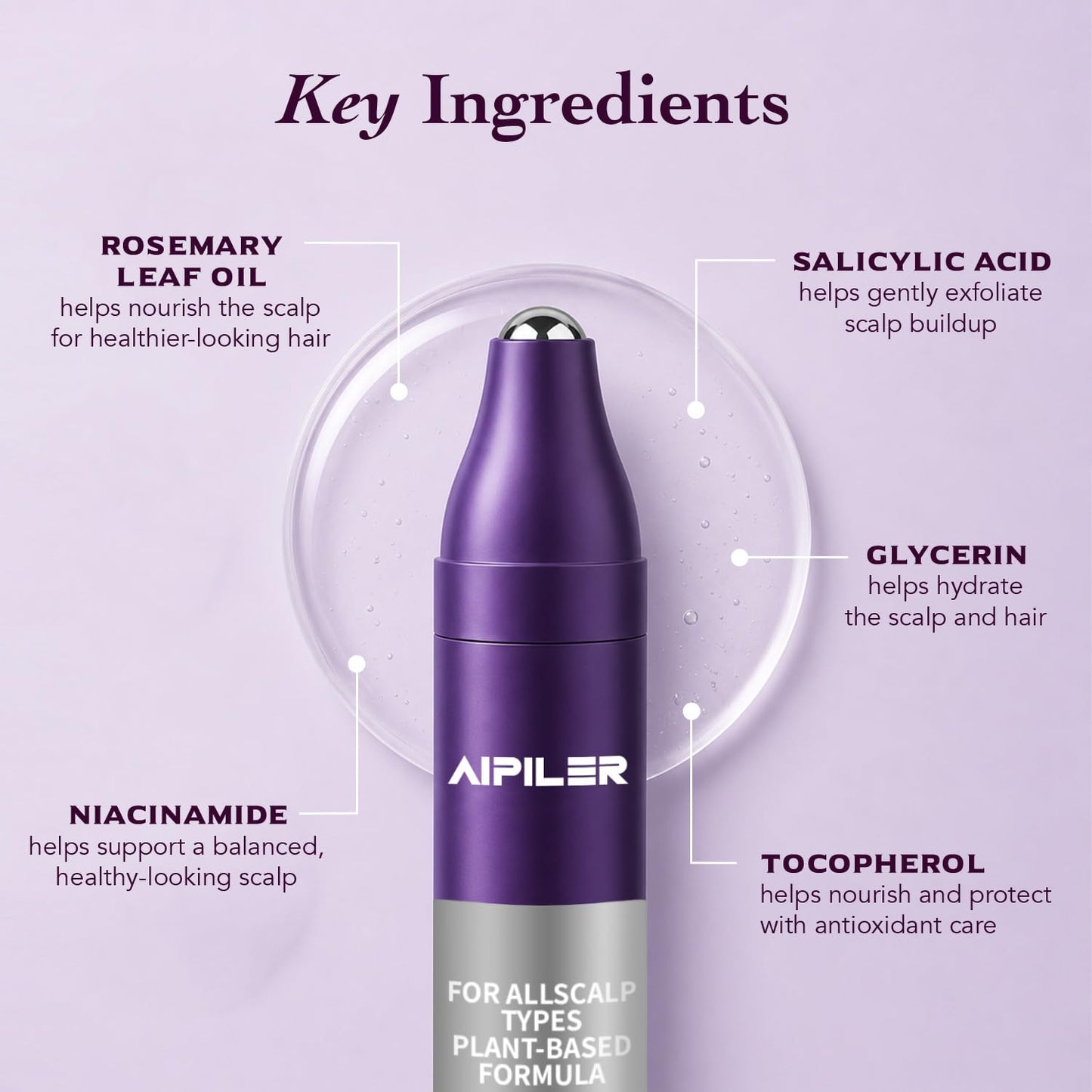 Hair Thickening Serum for Thinning Hair: Roll On Scalp Treatment with Rosemary Niacinamide & Salicylic Acid – Helps Reduce Hair Loss Due to Breakage Controls Oil – Korean Hair Care Metal Roller