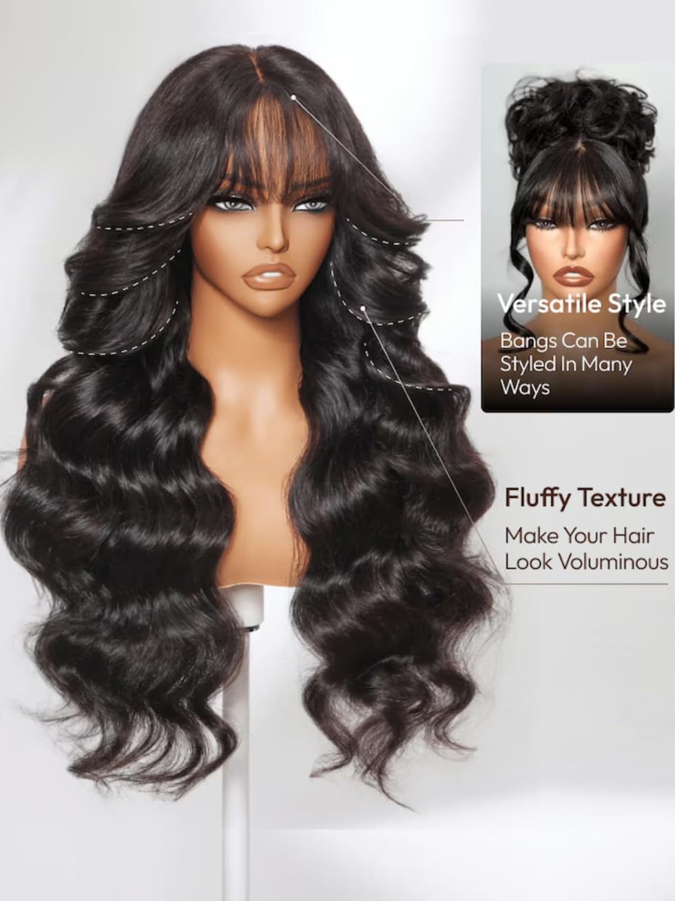UNICE Pre Everything Body Wave 13x4 Lace Front Wigs Human Hair with Bangs Glueless Wig Human Hair Pre Plucked Pre Cut Lace Bleached Knots Ready to Wear Frontal Wig Black Color 18 inches