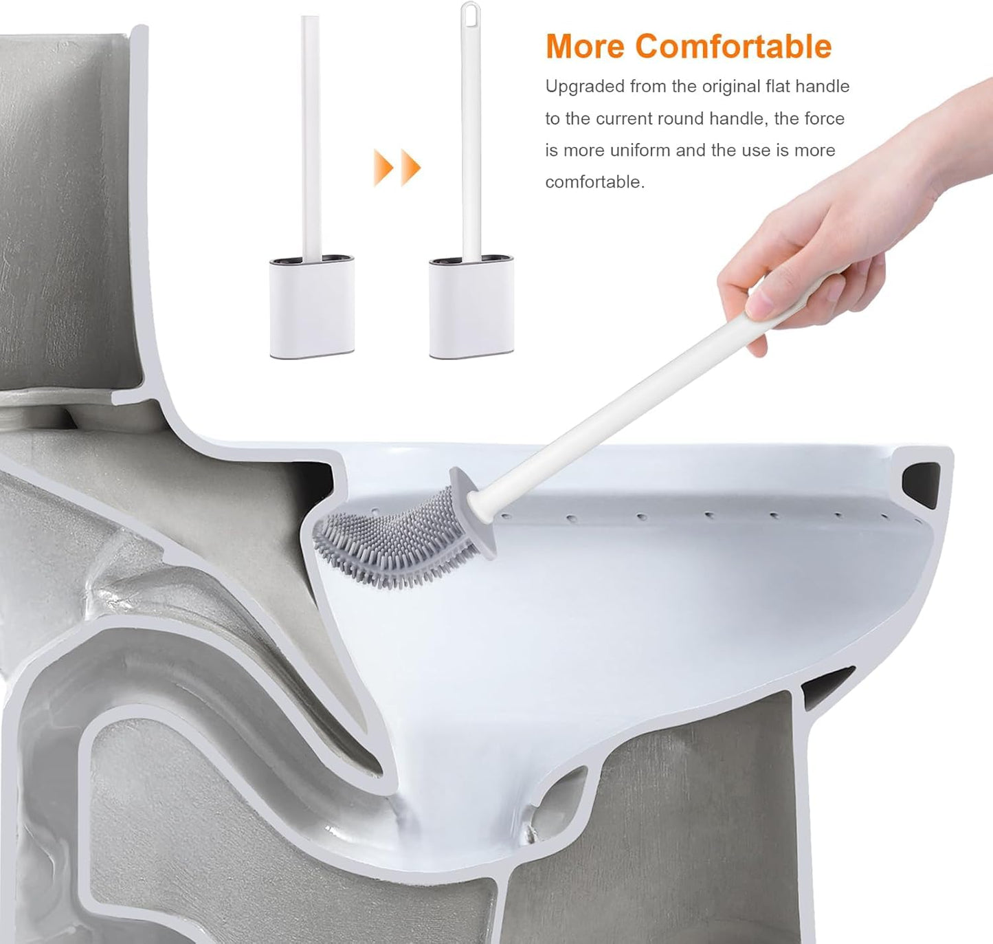 Silicone Toilet Brush with Holder, Compact Non-Scratch Bathroom Cleaning Brush for Small Spaces, Wall-Mounted Design, Organization, Ventilation Slots Base（Black/White） (White)