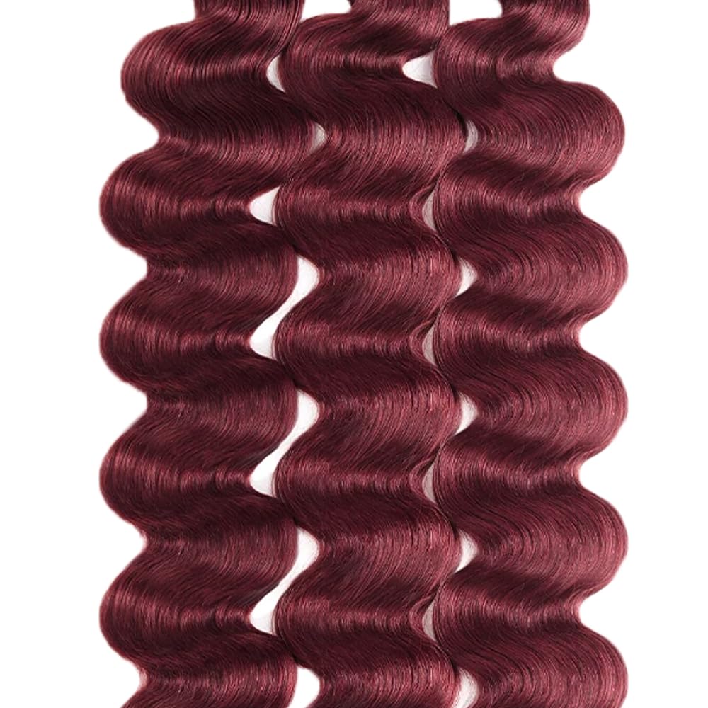 30 32 34 Inch #99J Burgundy Bundles Human Hair Body Wave Bundles Wine Red Color Body Wave 3 Bundles 50g/Bundle Unprocessed Brazilian Virgin Weave Hair Extensions for Black Women
