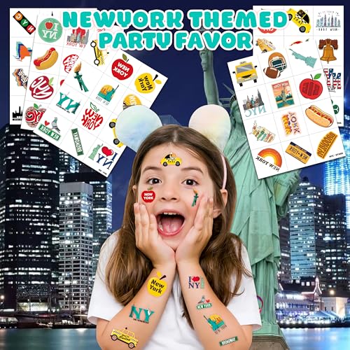 60 Pre-Cut NYC Themed Temporary Tattoos for Kids Parties