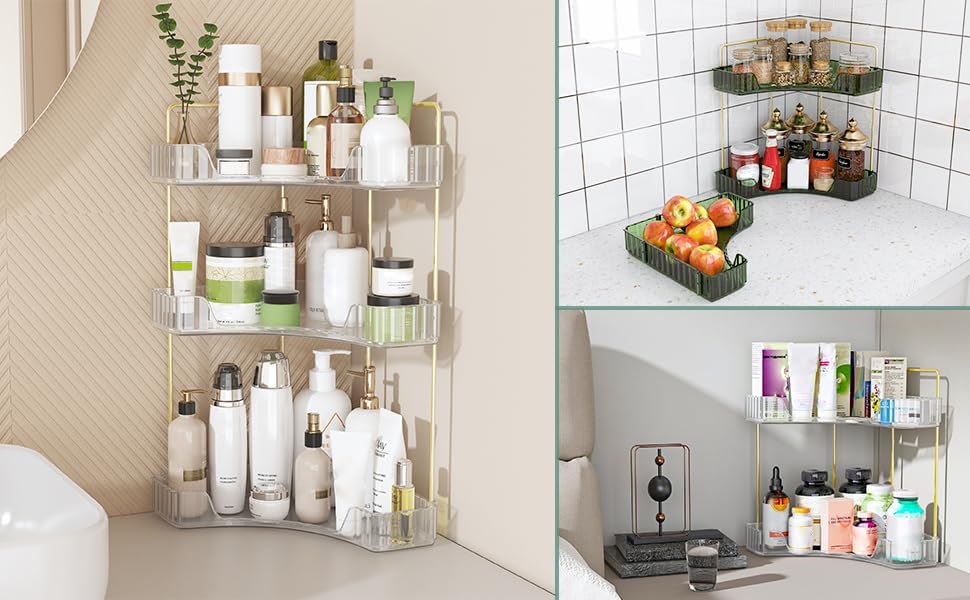 Corner Bathroom Counter Organizer - 3-Tier Makeup & Skincare Shelf | Vanity & Perfume Tray for Efficient Storage