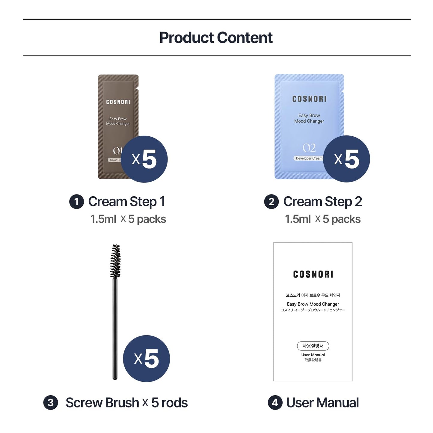 COSNORI Easy Brow Mood Changer - Brow Tinting Kit for Natural-Looking Brows | Soft Ash Brown, 5 Applications