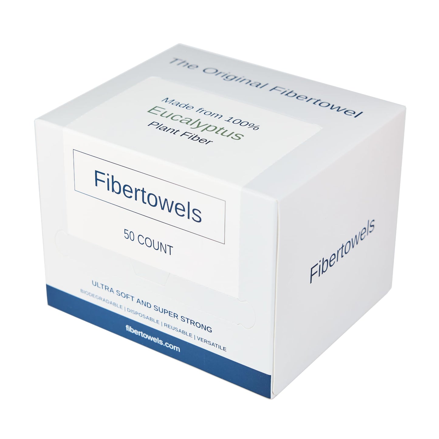 Fibertowels XL Disposable Face Towels 10” x 12” Eucalyptus Fiber Face Towelettes, Ultra Soft Facial Tissue Wipes for Women, Skin Friendly Dry Wipes Makeup Remover 50 Count (Pack of 1)
