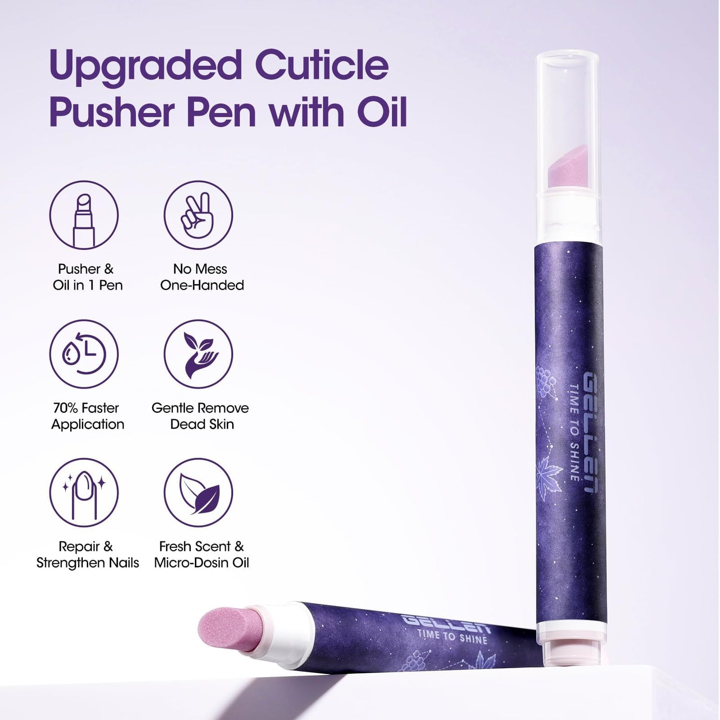 Gellen 4-in-1 Cuticle Pusher Pen with Micro-Dosing Oil, Cuticle Remover & Cuticle Oil Pen for Softening & Hydrating Nails, Ceramic Nail Pusher Tool for Exfoliation, Home Salon Manicure Cuticle Pen