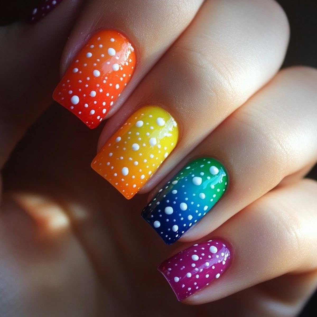 Summer Ombre Press-On Nails | Short Square Acrylic Nail Tips in Rainbow Colors - 24 Pcs Reusable Full Cover Set