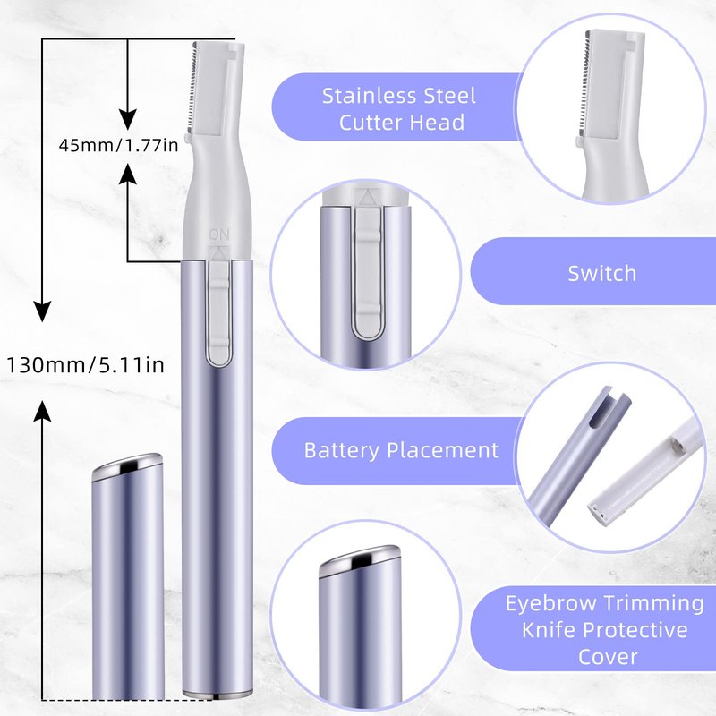 Landhoow 3 Pcs Electric Eyebrow Trimmer Women Facial Hair Remover Mini Precision Shaver with Adjustable Comb and Brush Women Gift Battery Operated for Face Neck Fuzz Lips Leg(Gold, Purple, Black)