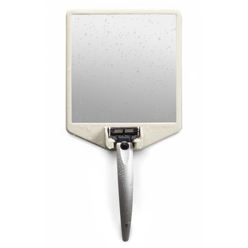 TOOLETRIES The Joseph Shower Mirror for Shaving - Silicone Razor Holder for Shower, Stlyish Bathroom Shower Accessory - Features Silicone-Grip, Removable & Reusable - Sand