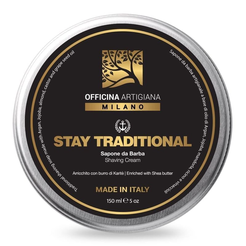 Officina Artigiana Milano Stay Traditional Shaving Soap 150ml – Luxury Italian artisan wet shaving soap with 40% antioxidant oils & shea butter – citrus fragrance – vegan skincare