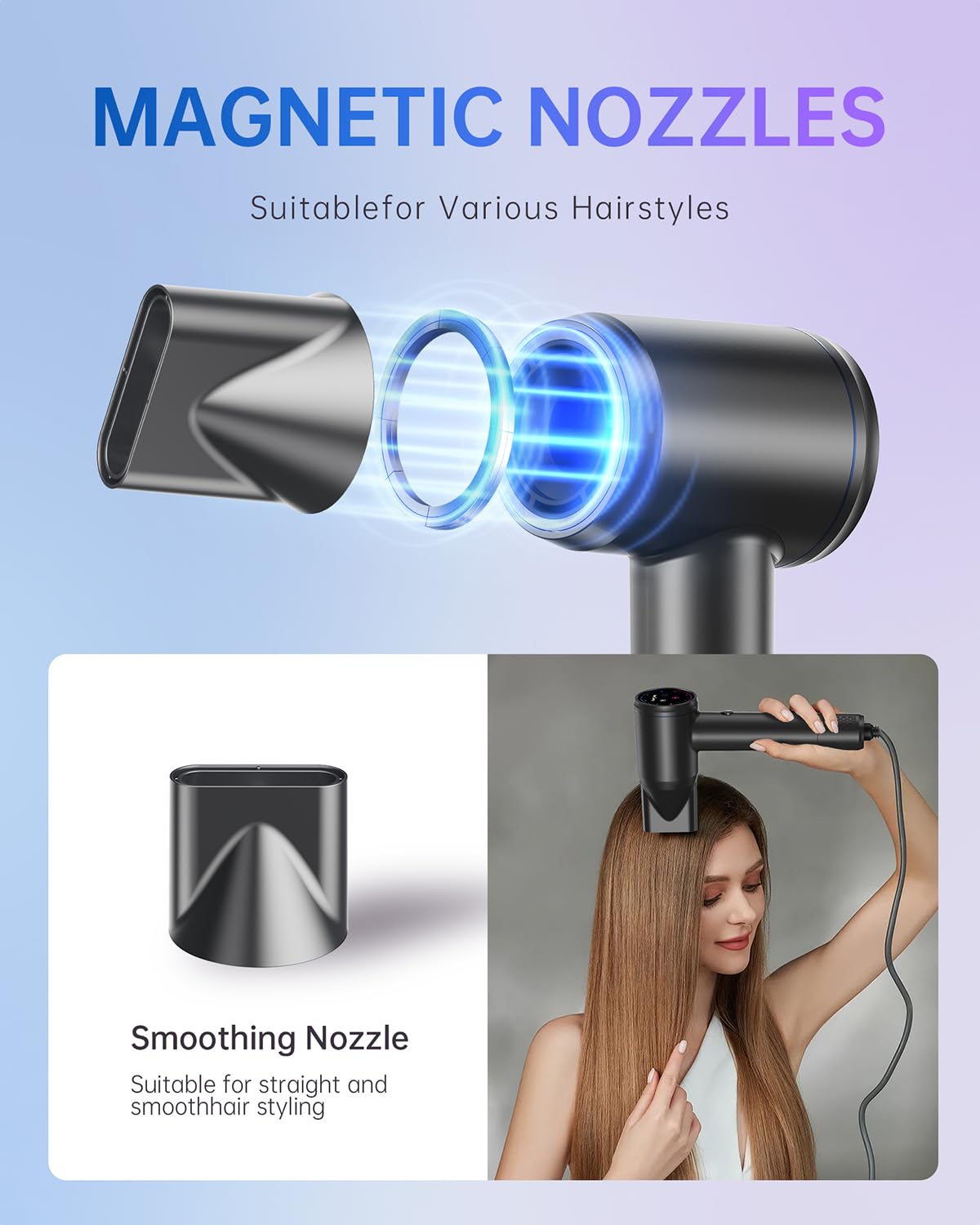 Hair Dryer, Professional Ionic Hair Dryer for Fast Drying, Low Noise and Quiet, Lightweight, 600 Million Negative Ions, High-Speed Hair Blow Dryer Without Hair Damage for Women, Men, Travel, Salon
