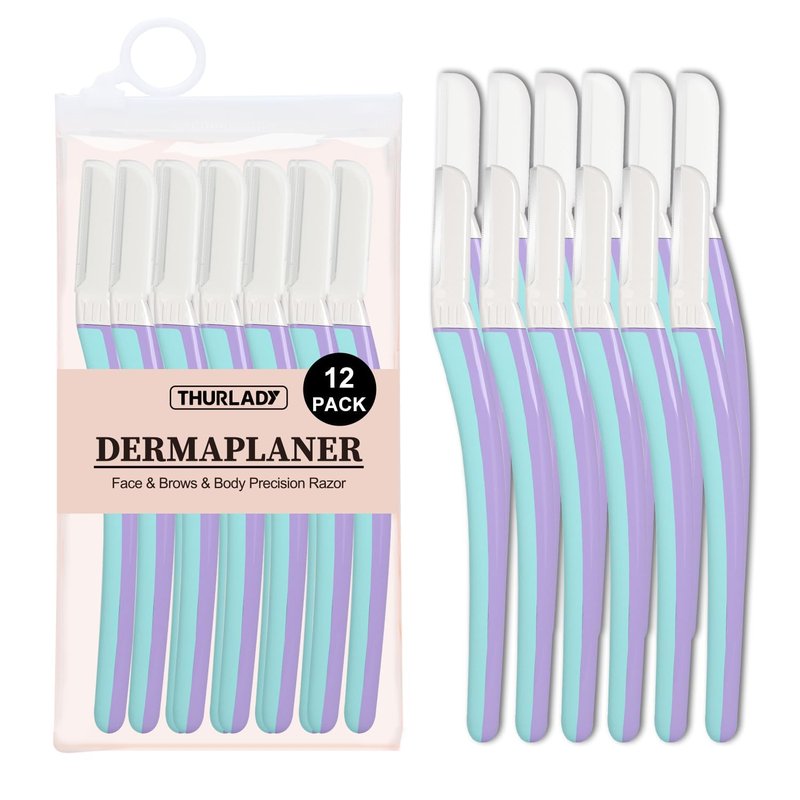 THURLADY Dermaplane Razor, Face and Eyebrow Razors for women, Exfoliating Facial Razor & Dermaplaner, Skin Care Tool for Smooth Skin, Gentle Exfoliation & Facial Hair Removal, (12 pcs, Wisteria)