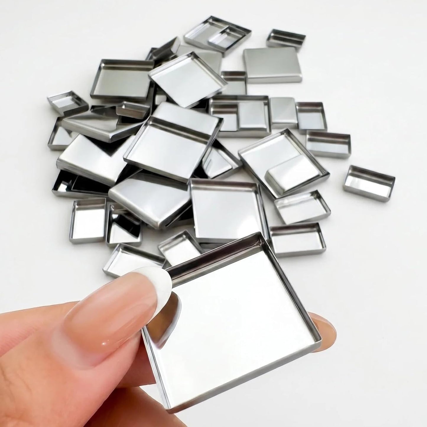 Empty Metal Pans for Magnetic Makeup Palette - 50 Pack of 20 Medium Square & 30 Small Rectangular Silver Tin Refills | Ideal for DIY Eyeshadow, Blush, Lipstick Depotting