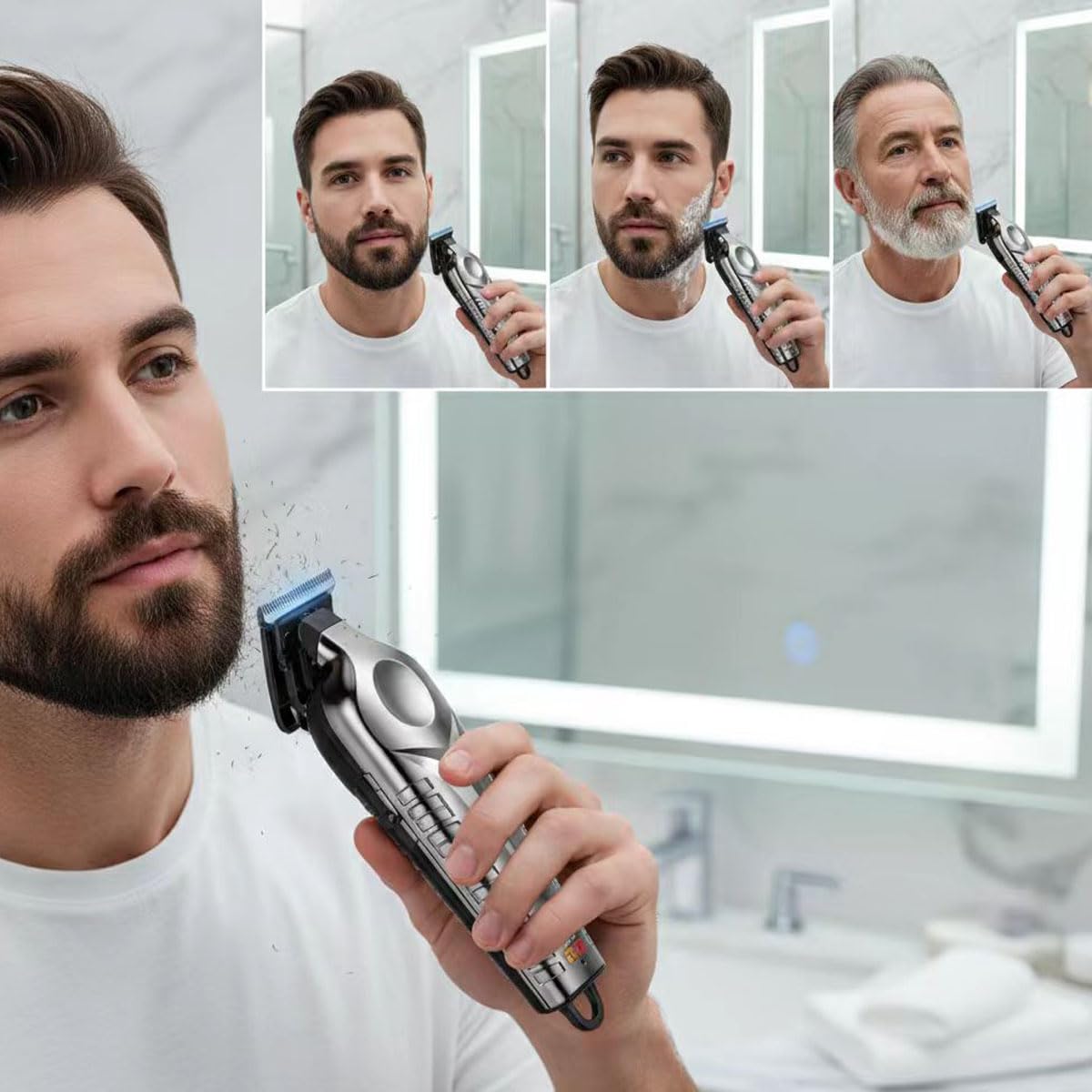 JININQ Professional Cordless Hair Clippers for Men, Adjustable Hair Trimmer Kit with LED Display, Precision Grooming Set for Haircuts, Beard, and Travel Use