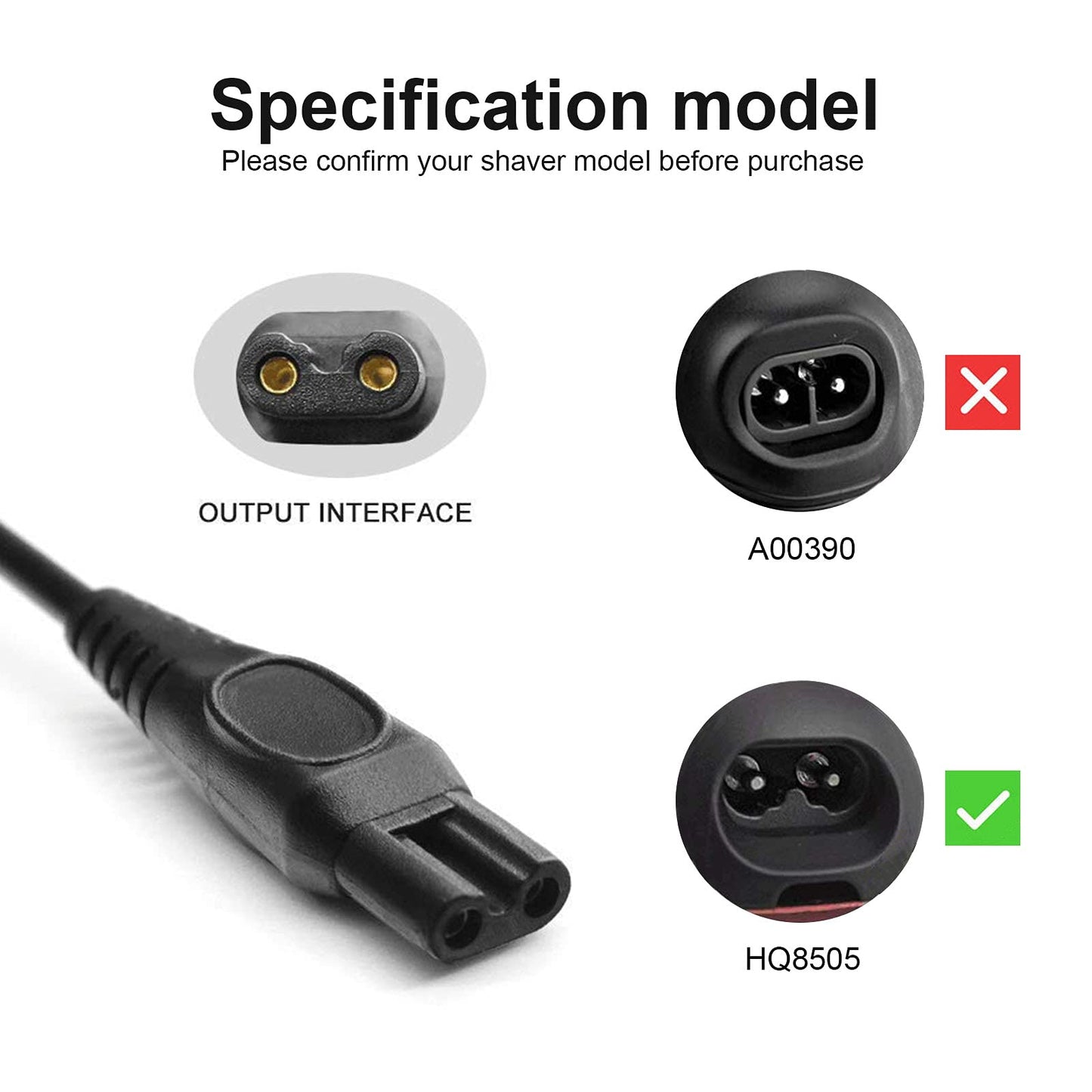 LinMei HQ8505 Power Cord for Philips QP6520 QP6530 MG7750 MG5750 3000 5000 6000 7000 9000 Series Electric Beard Trimmer, Shaver and Groomer