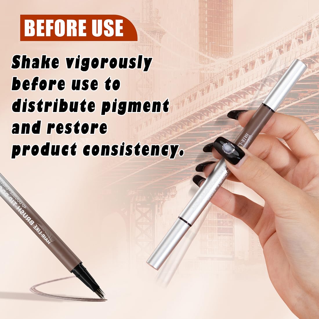 Dual Ended Eyebrow Marker - Microblading Effect Liquid Brow Pen for Natural Hair-Like Strokes | 5 Shades Available, Dark Brown