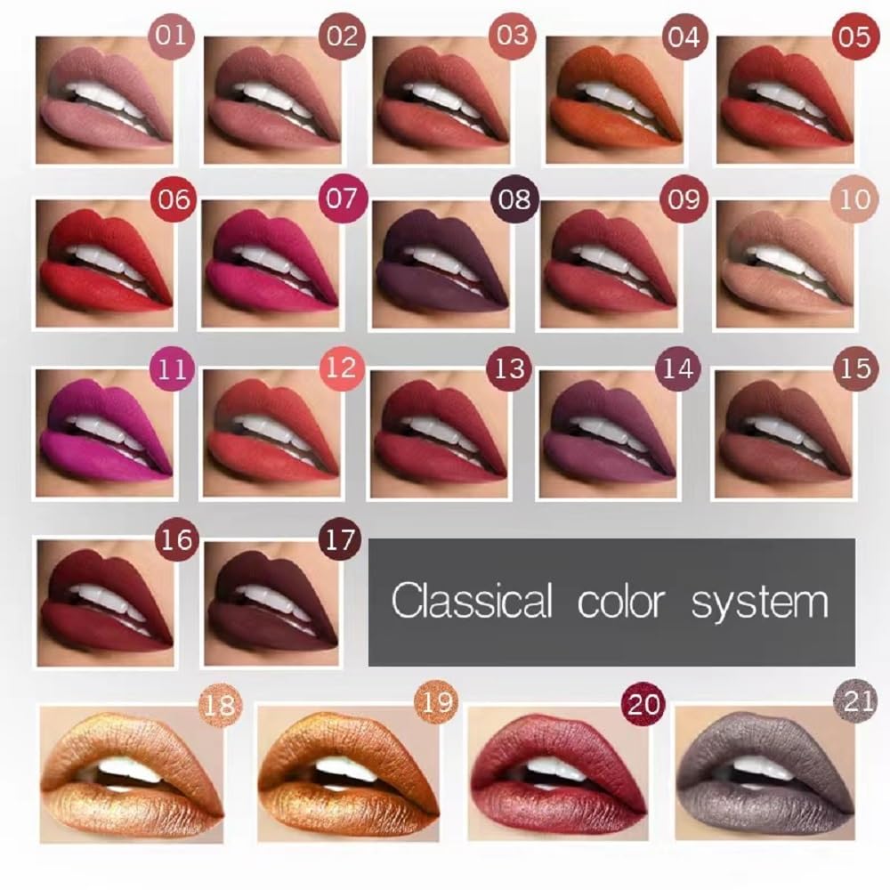 21 Colors Matte Liquid Lip Gloss - Non Transfer Proof, Long Lasting 10Hrs Glossy Lipstick, Kiss Proof & Hydrating Lip Stain Wear (21)