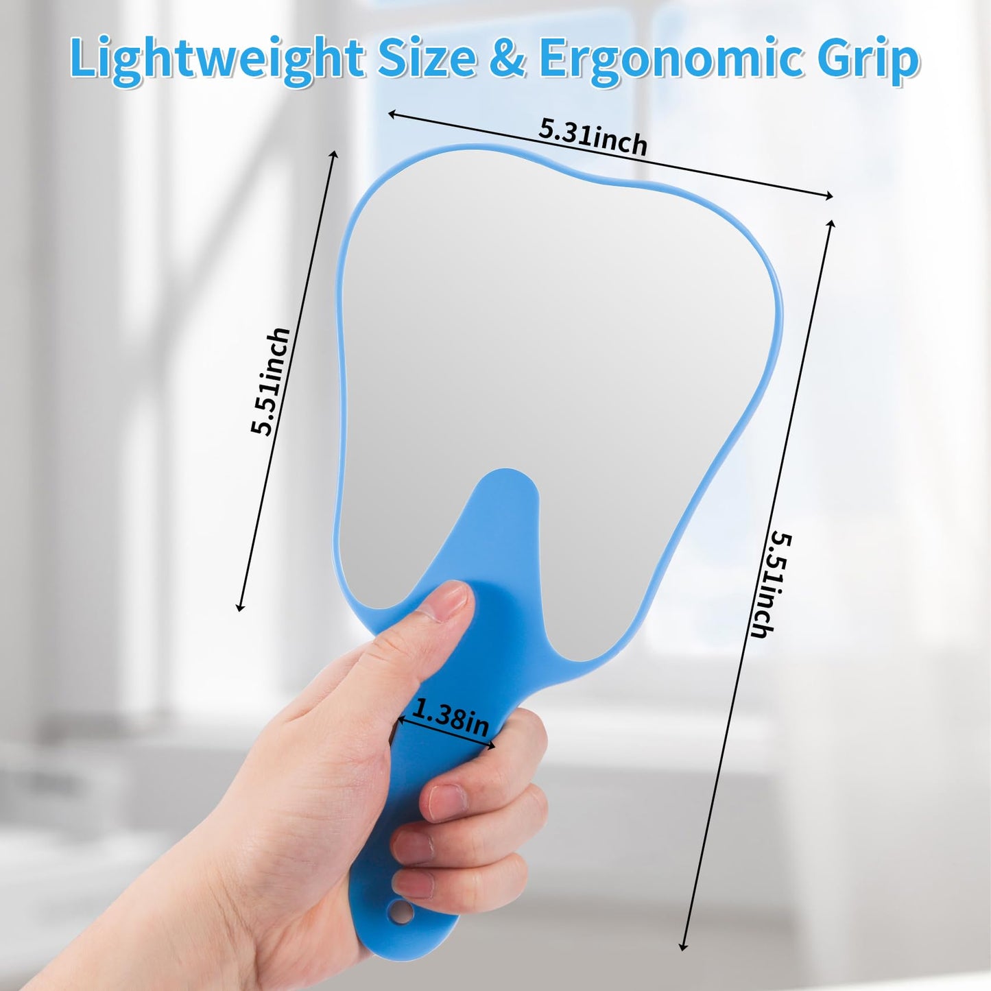 Annhua Handheld Mirror Small with Handle Blue, Hand Mirror Tooth-Shaped Kids Makeup Mirror Cute for Salon|Barber|Hairdressing - Easy to use & Lightweight