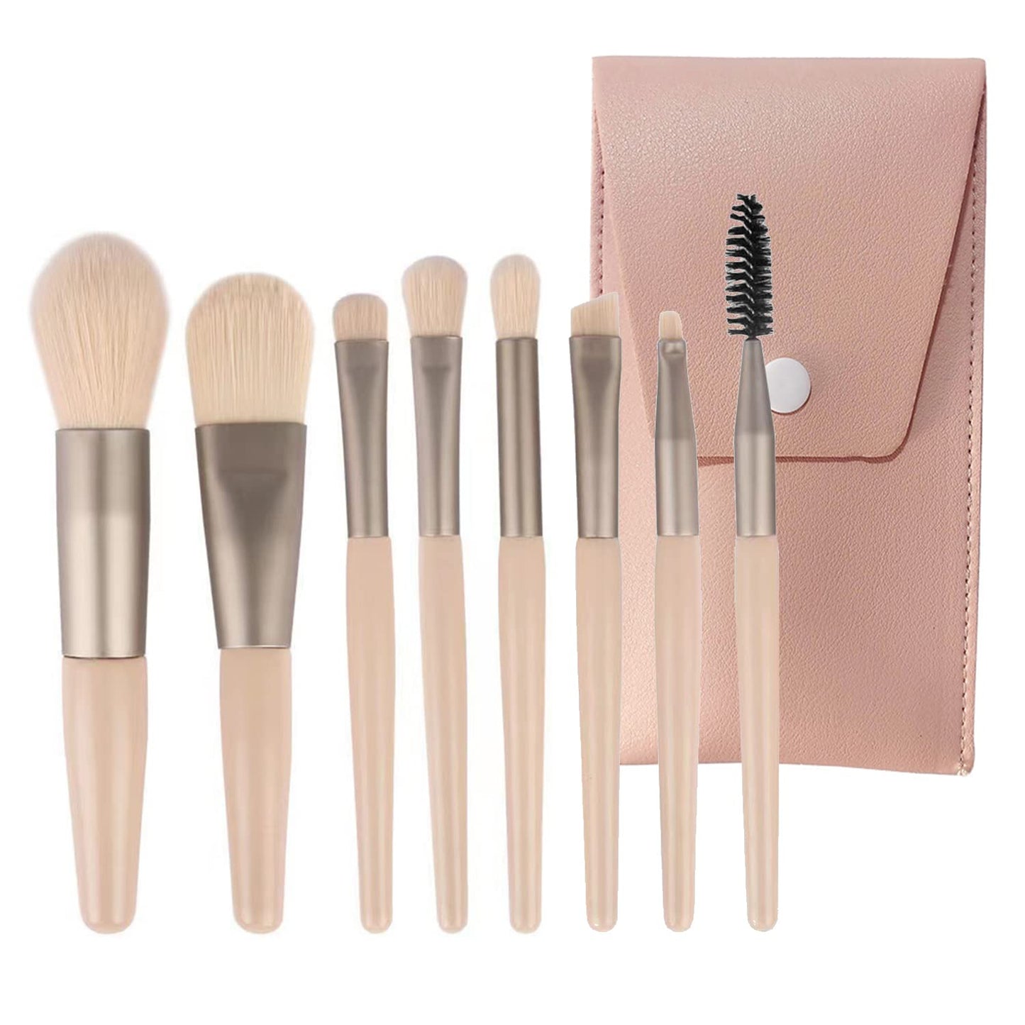 Mini Makeup Brush Set - 8 Pieces for Foundation, Blush, and Eye Shadow | Compact Travel Brushes in Apricot