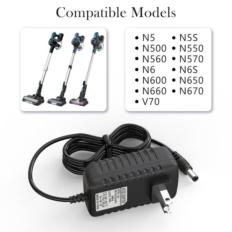 Charger for INSE Cordless Vacuum Cleaner, Power Cord Compatible with INSE N5 N5S N500 N550 N560 N570 N6 N6S N600 N650 N660 V70, for Wowgo S108 Vacuum Adapter Power Supply