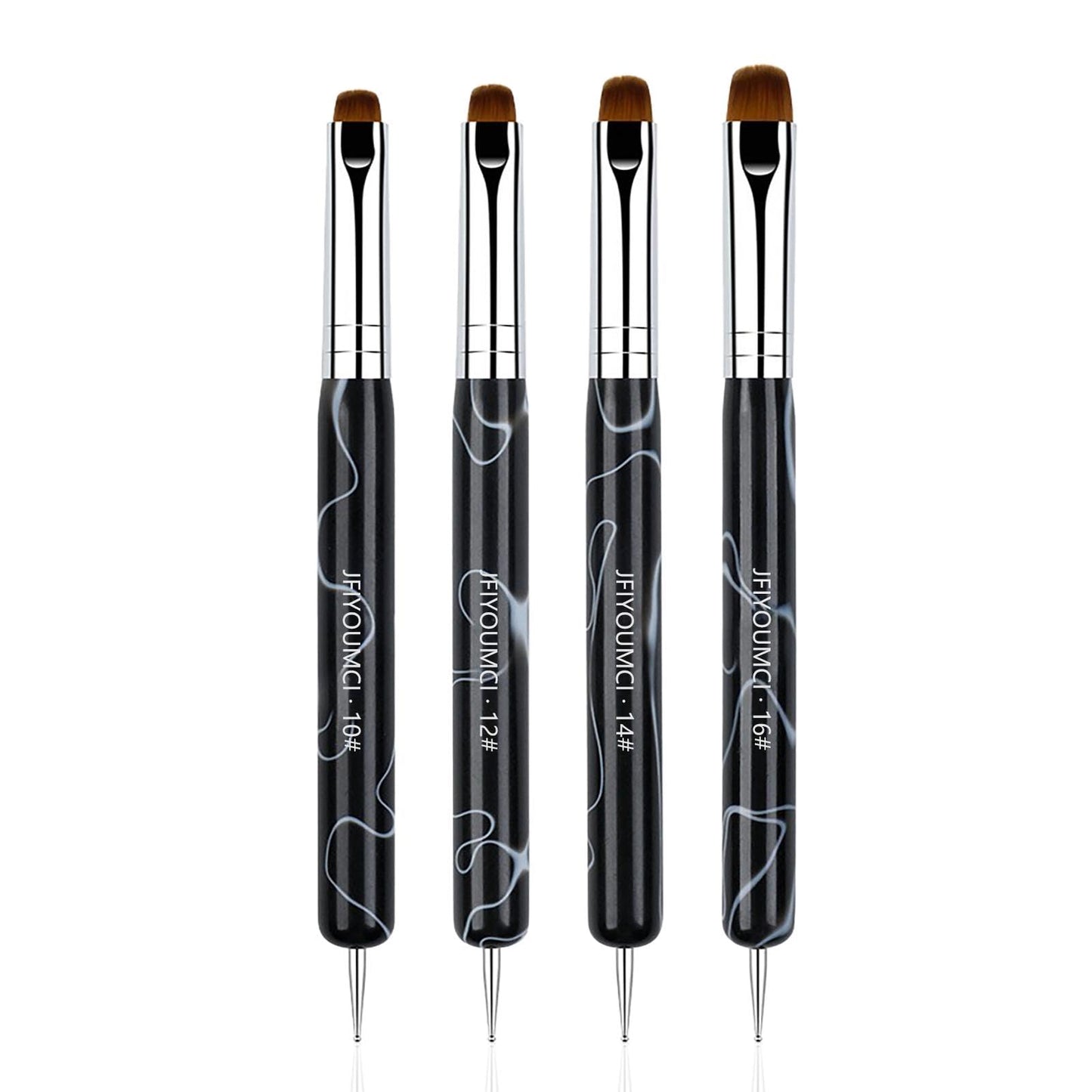 JFIYUOMCI French Nail Brush Set, 2 Way Dotting Tool and French Tip Brush, Gel Acrylic Nails Art Design Pen, Nail Clean Up Brushes for Professional Manicure Tools, Size 10#,12#, 14#, 16# - Marble Black