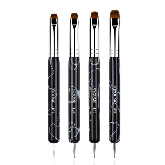 JFIYUOMCI French Nail Brush Set, 2 Way Dotting Tool and French Tip Brush, Gel Acrylic Nails Art Design Pen, Nail Clean Up Brushes for Professional Manicure Tools, Size 10#,12#, 14#, 16# - Marble Black