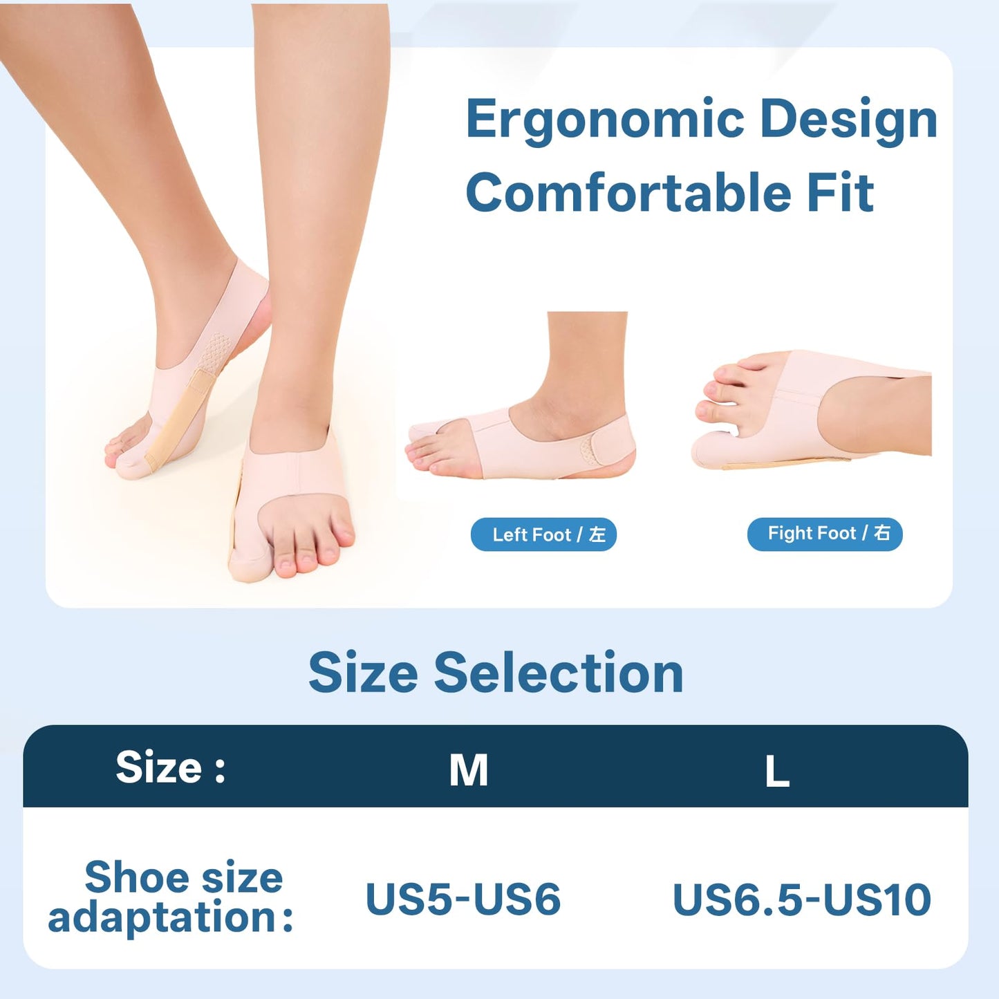 Kyuijctan Adjustable Bunion Corrector for Women & Men, Soft and Confortable Big Toe Straightener, Fits in Shoes & Socks for Pain Relief and Hallux Valgus, Designed for Day & Night Wear(1 Pair,M)