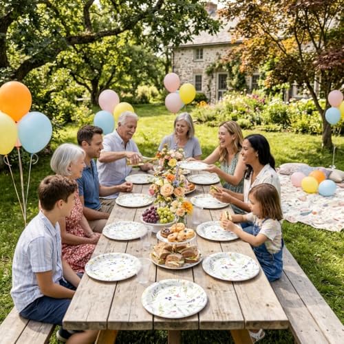 60-Pack Wildflower Paper Plates - 7-Inch Floral Dessert Plates for Parties