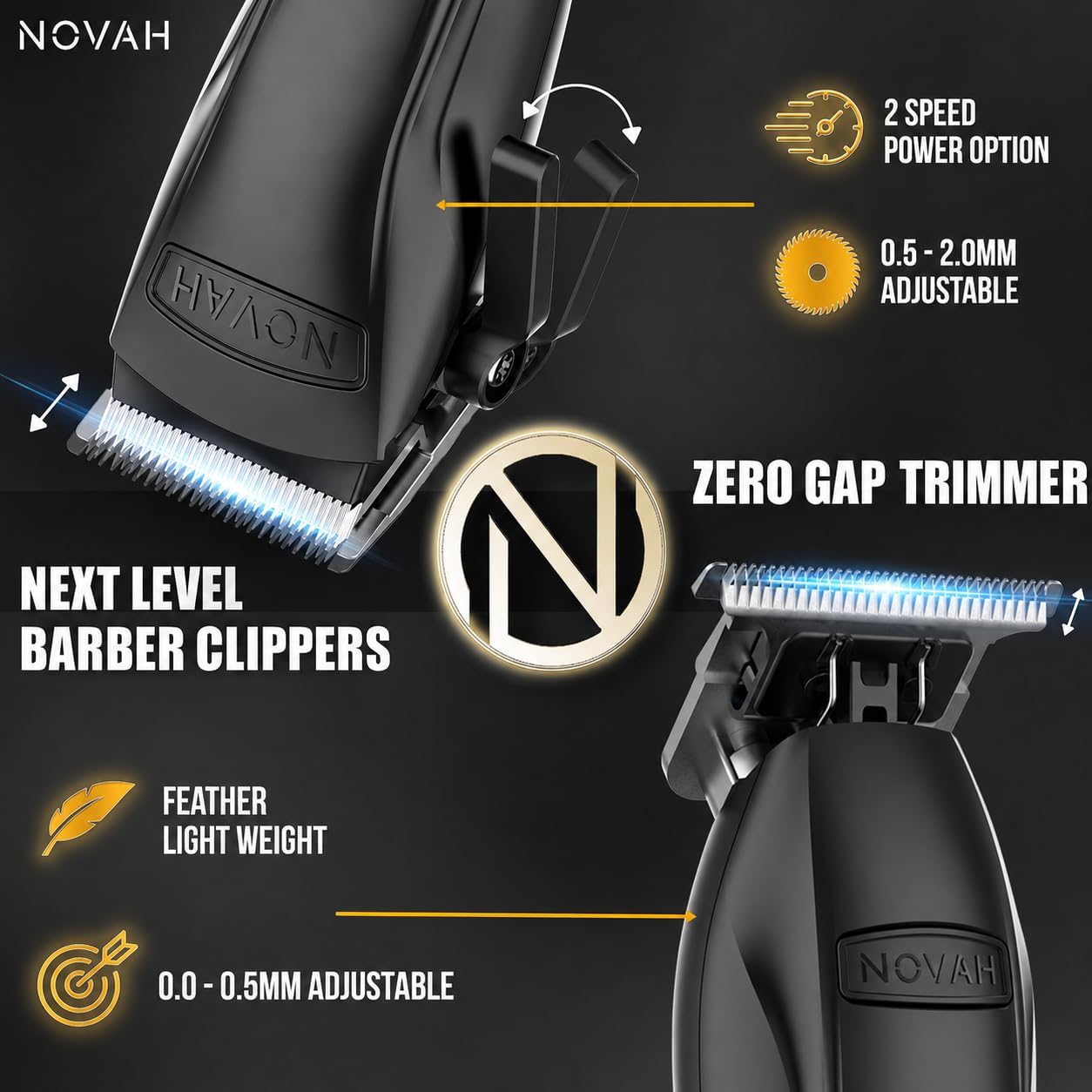 Novah® Professional Hair Clippers for Men - Cordless Barber Clipper & Trimmer Set | Perfect for Fade Haircuts