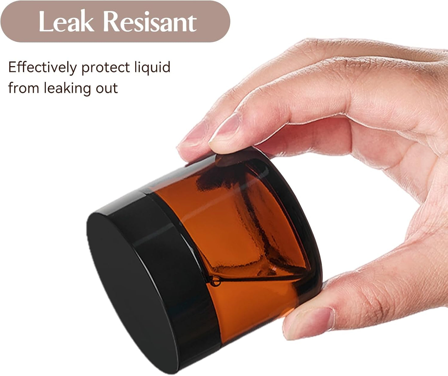 Airtight Amber Glass Jars - 2 Oz Small Cosmetic Containers | 12 Pack for Lotions, Creams, Candles