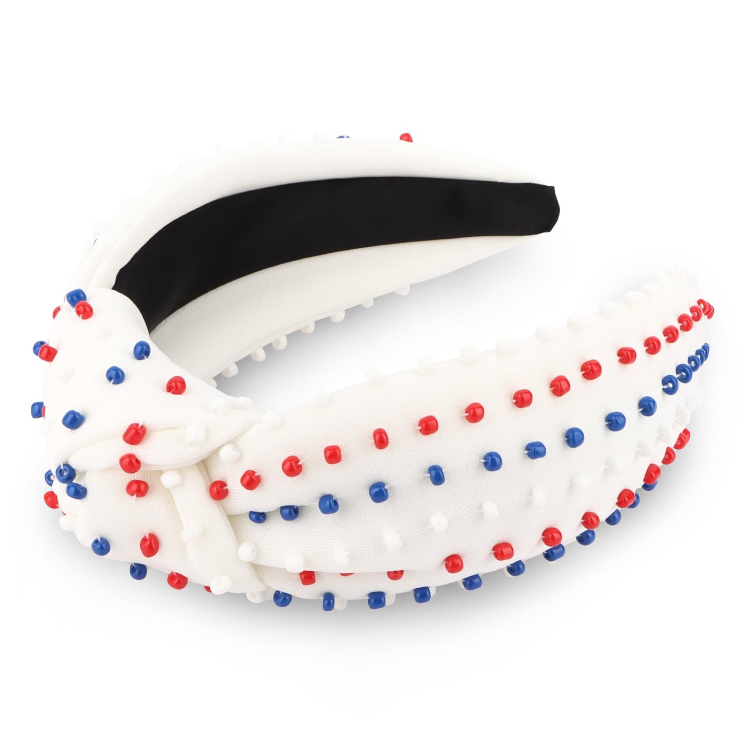 YISSION 4th of July Red White Blue Beaded Knotted Wide Headband for Adults - Patriotic Festival Hair Accessory for Independence Day Parades & Celebrations