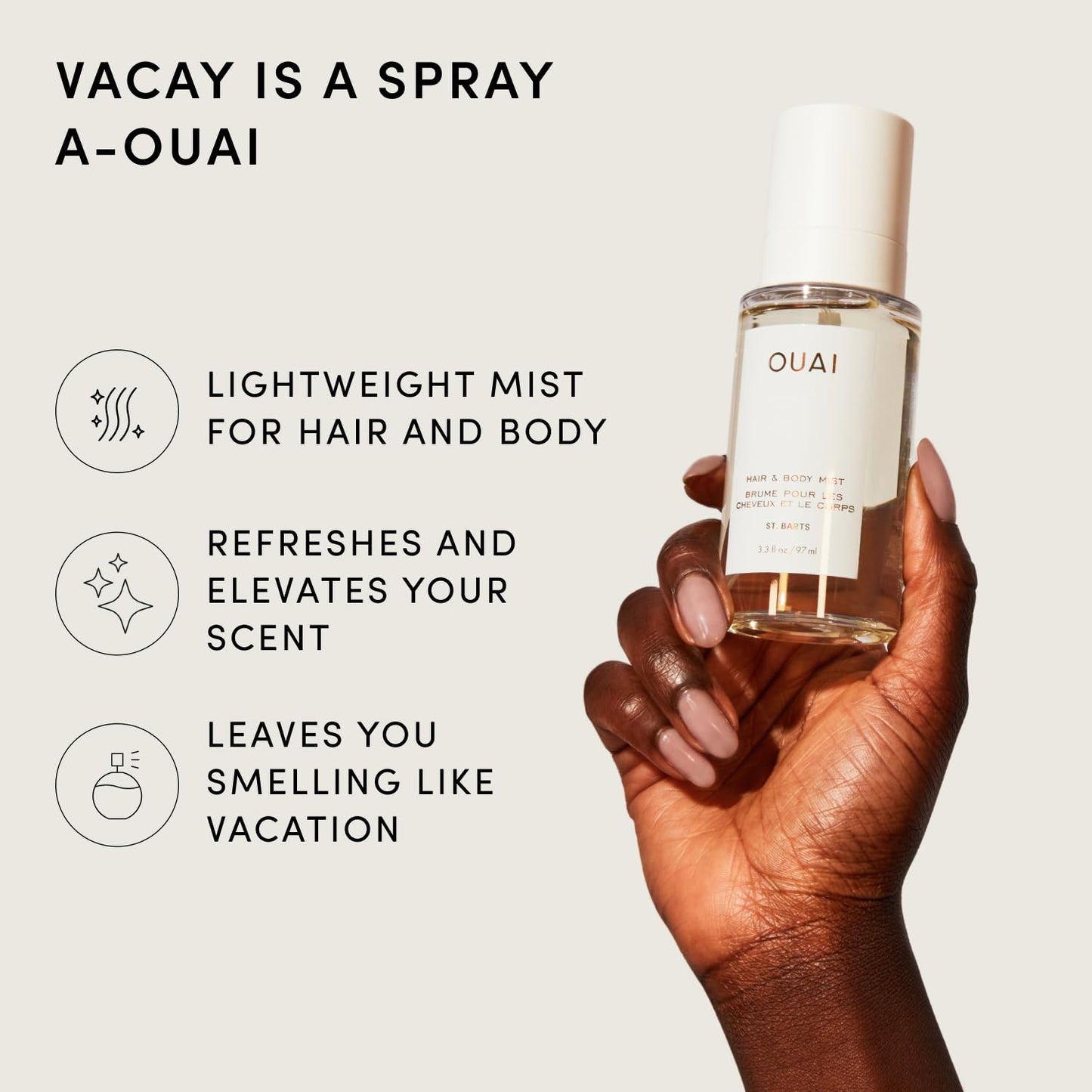 OUAI St. Barts Hair and Body Mist - Tropical Hair Perfume & Body Spray with Dragonfruit, Orange Blossom, Tuberose | 3.3 Fl Oz