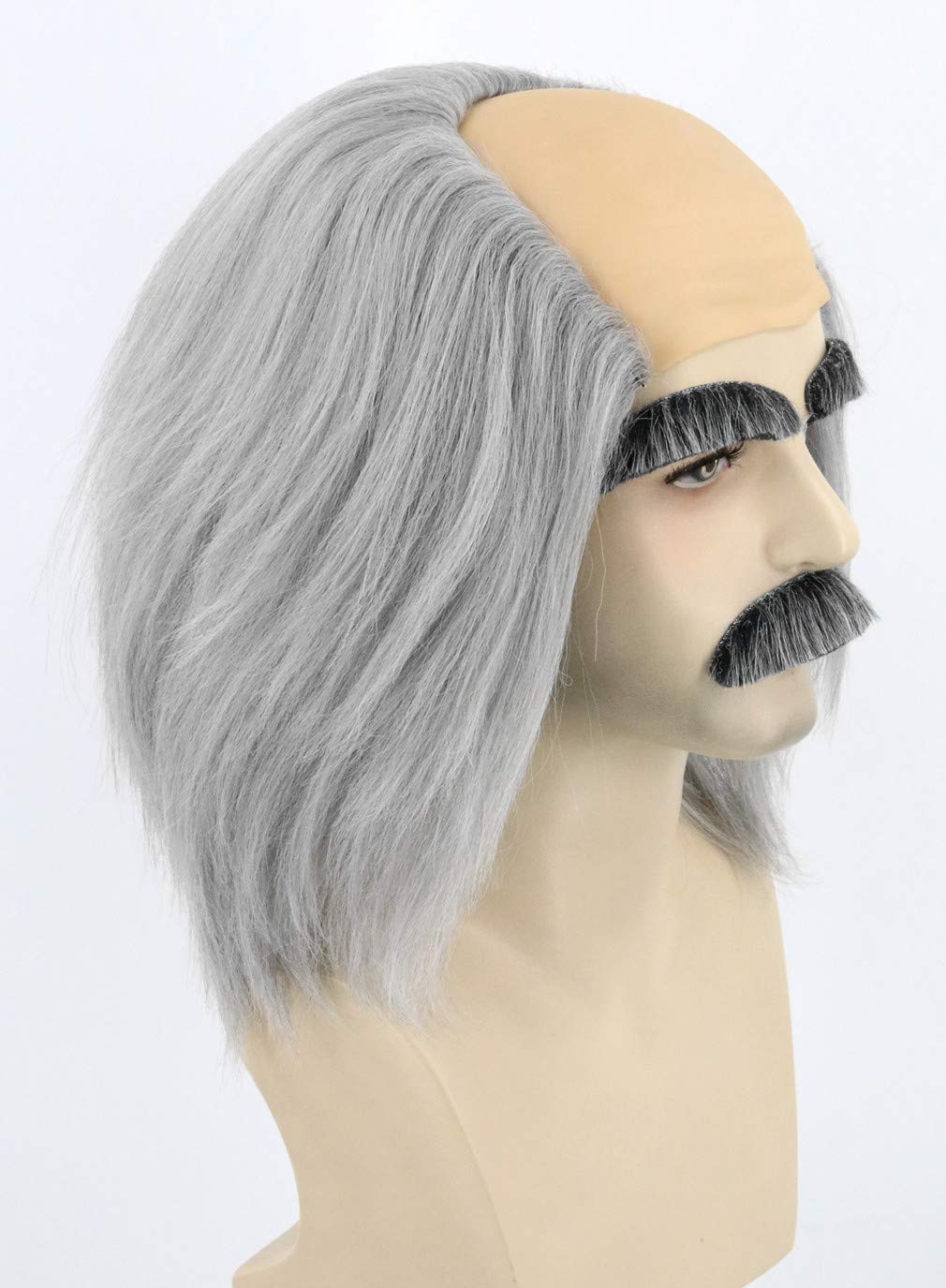 Topcosplay Mad Scientist Wig Old Man Wigs Halloween Costume Bald Wigs With Moustache Eyebrows