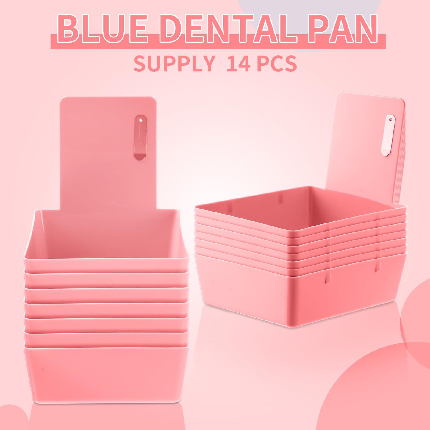 Tioncy 14 Pack Dental Working Lab Pan, Dental Lab Work Case, Medium Plastic Pans with Stainless Steel Clip for Holding Job Cards and Notes Lab Organization (Pink)