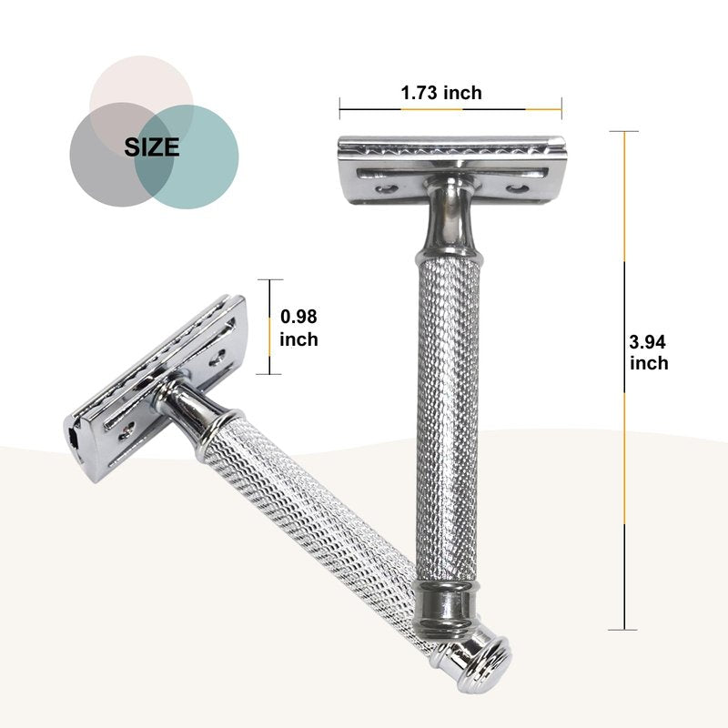 Hysotok Double Edge Safety Razor Set With 20 Blades, Stand, Heavy Duty Kit for Men's Everyday Use and Smooth Close Shave (Silvery)