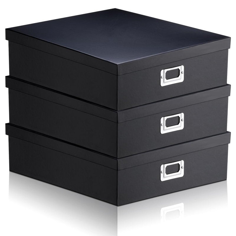 Nosiny 3 Pcs Jumbo Scrapbook Storage Box 14.75 x 13 x 3.75 Inch Photo Keepsake Storage Cases Document Photo Organizer Letter with Lid Memories Picture Album Keeper
