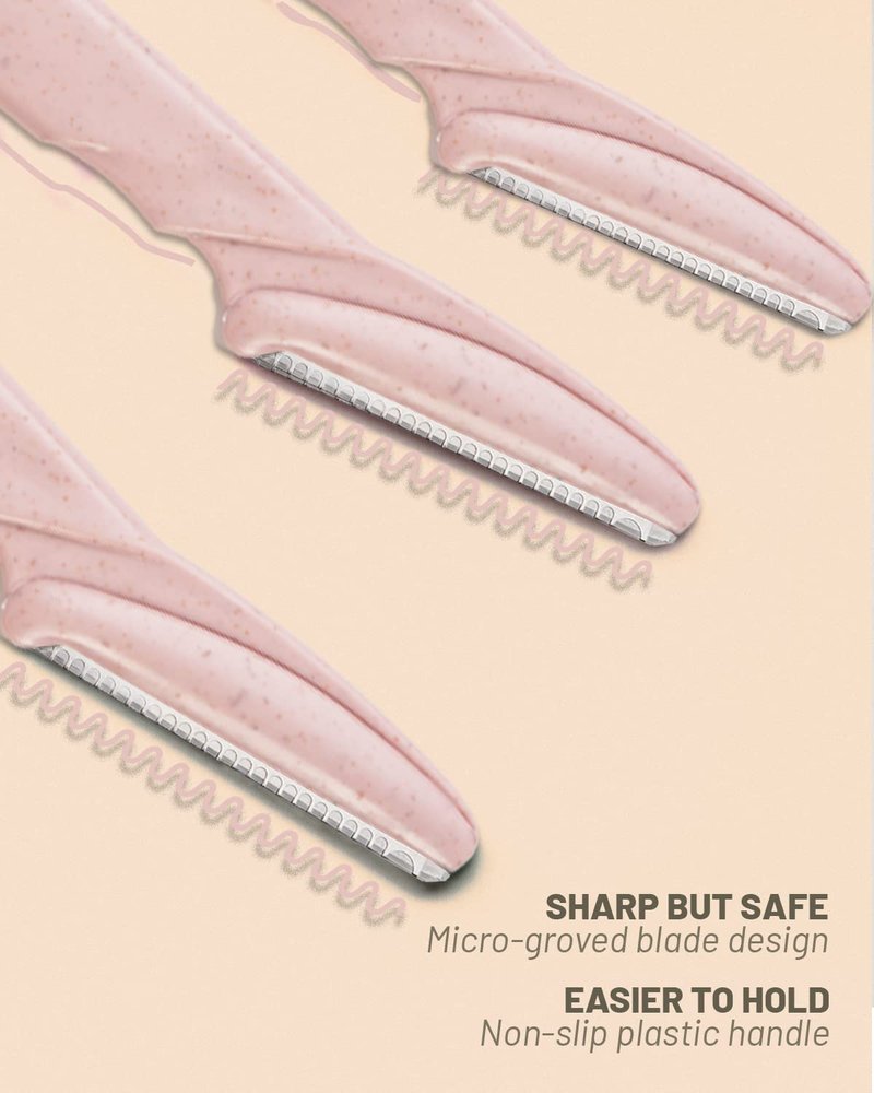Eyebrow Razor for Women, 12 Pcs Dermaplaning Tool for Face Professional, Face Razor for Women Facial Hair Remover (Wheat Pink)