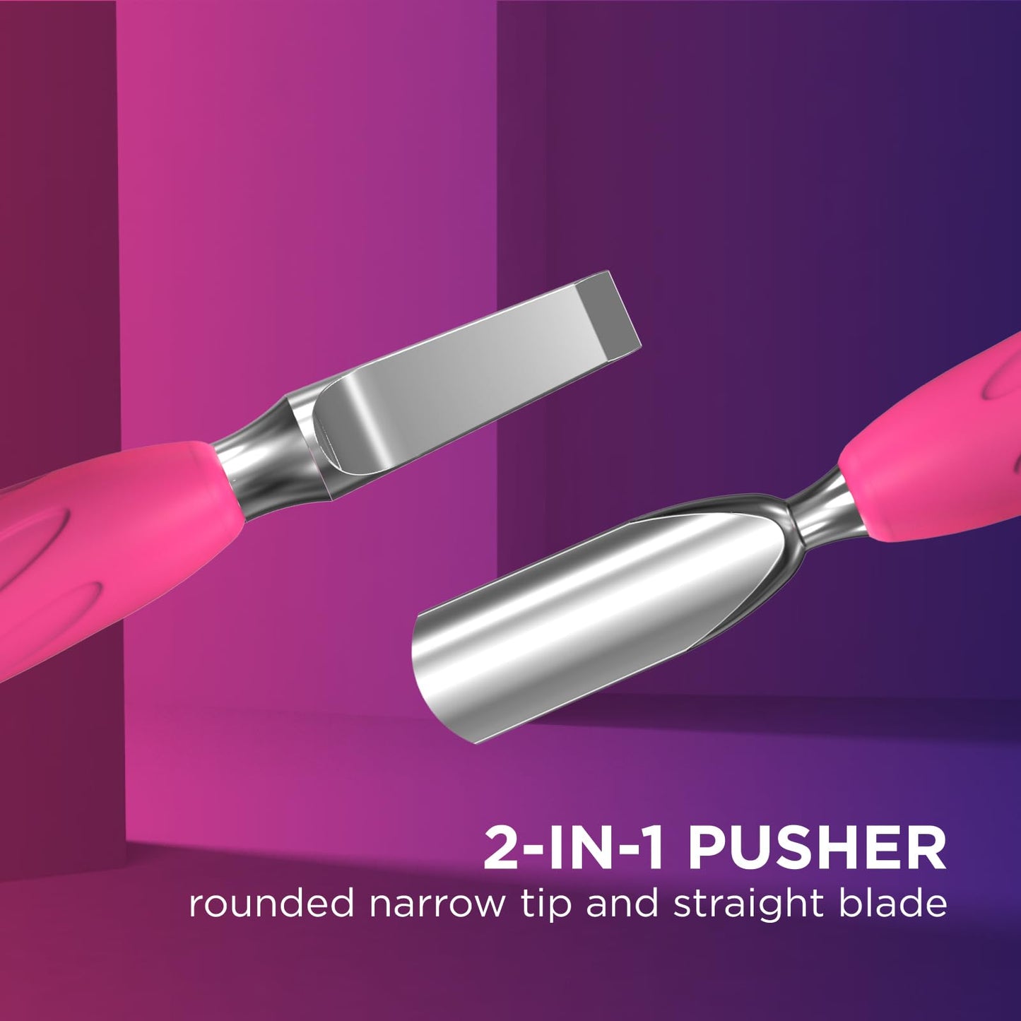 Staleks Pro Manicure Pusher UNIQ 10 Type 5 – Silicone Handle – Narrow Rounded Pusher & Straight Blade