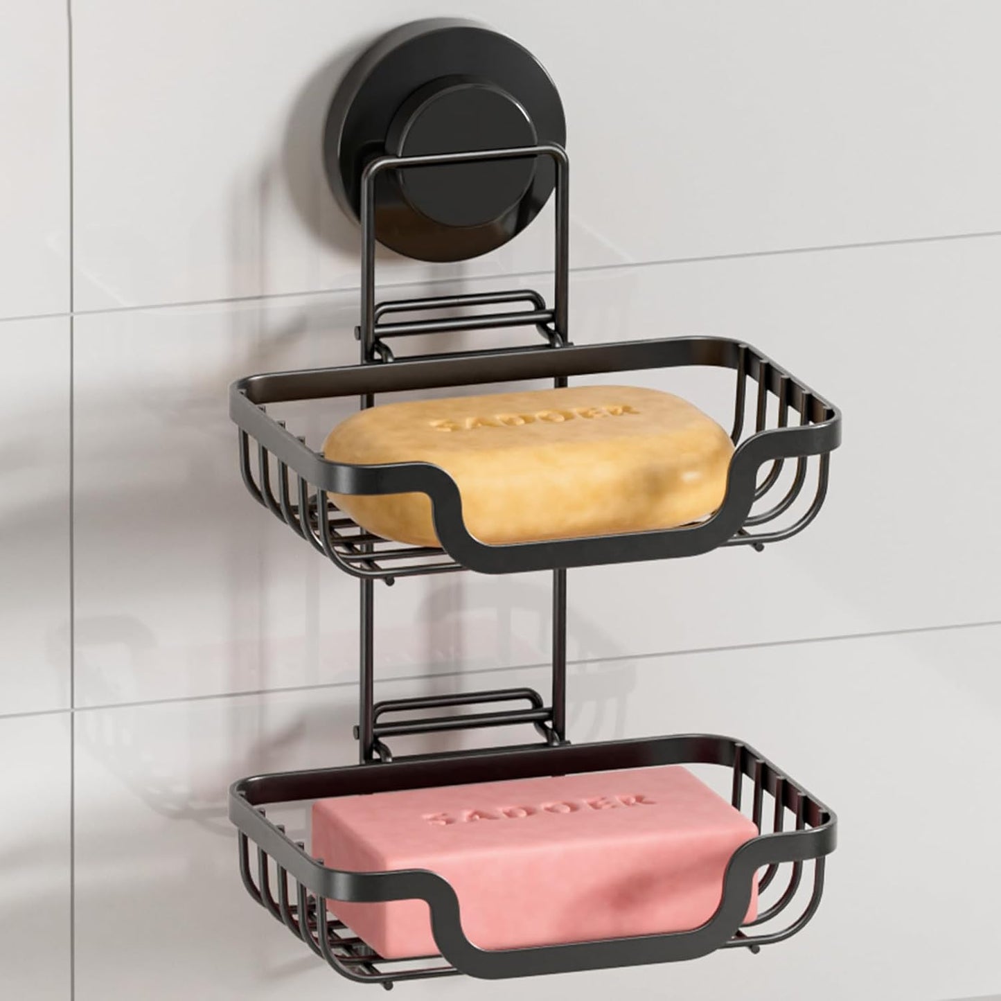 LEVERLOC Bar Soap Holder - Rustproof Stainless Steel Shower Soap Dish with Hooks | Black