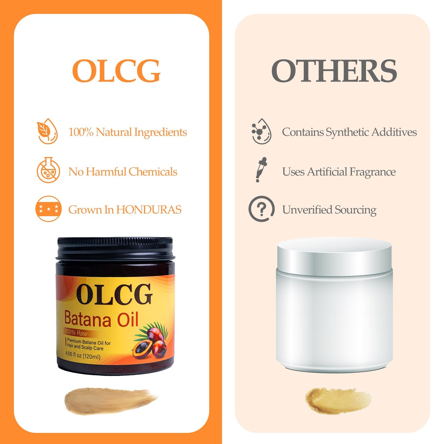 OLCG 100% Raw Batana Oil for Hair Growth - Pure Batana Oil Paste, Enhances Thickness & Shine, Reduces Breakage and Hair Loss, Nourishment For All Types - 4.06 fl oz（120ml）