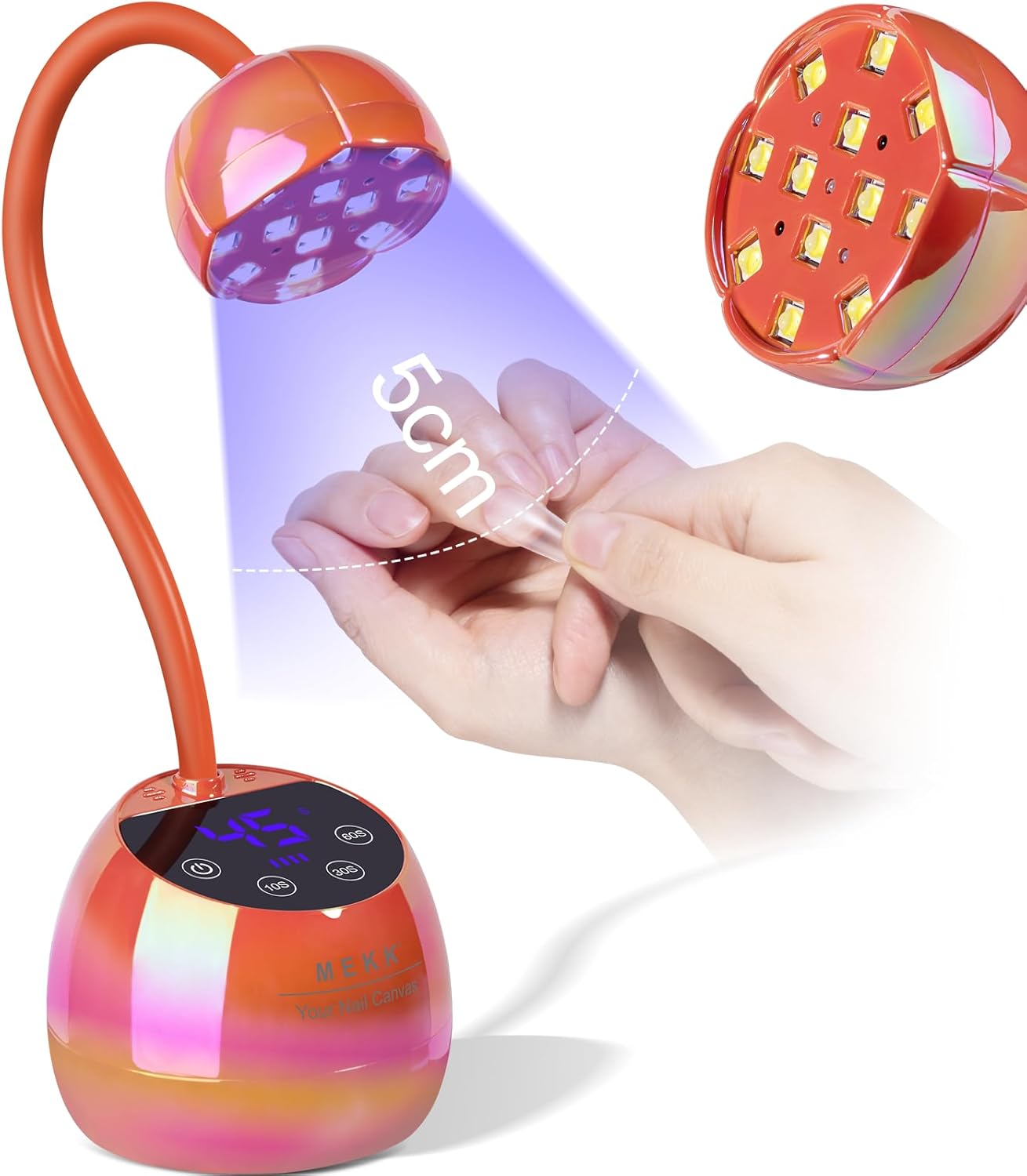 Gooseneck UV LED Nail Lamp - 36W Cordless Mini Light for Gel Nails | Auto Sensor, 4 Timers, Pink Flower Design