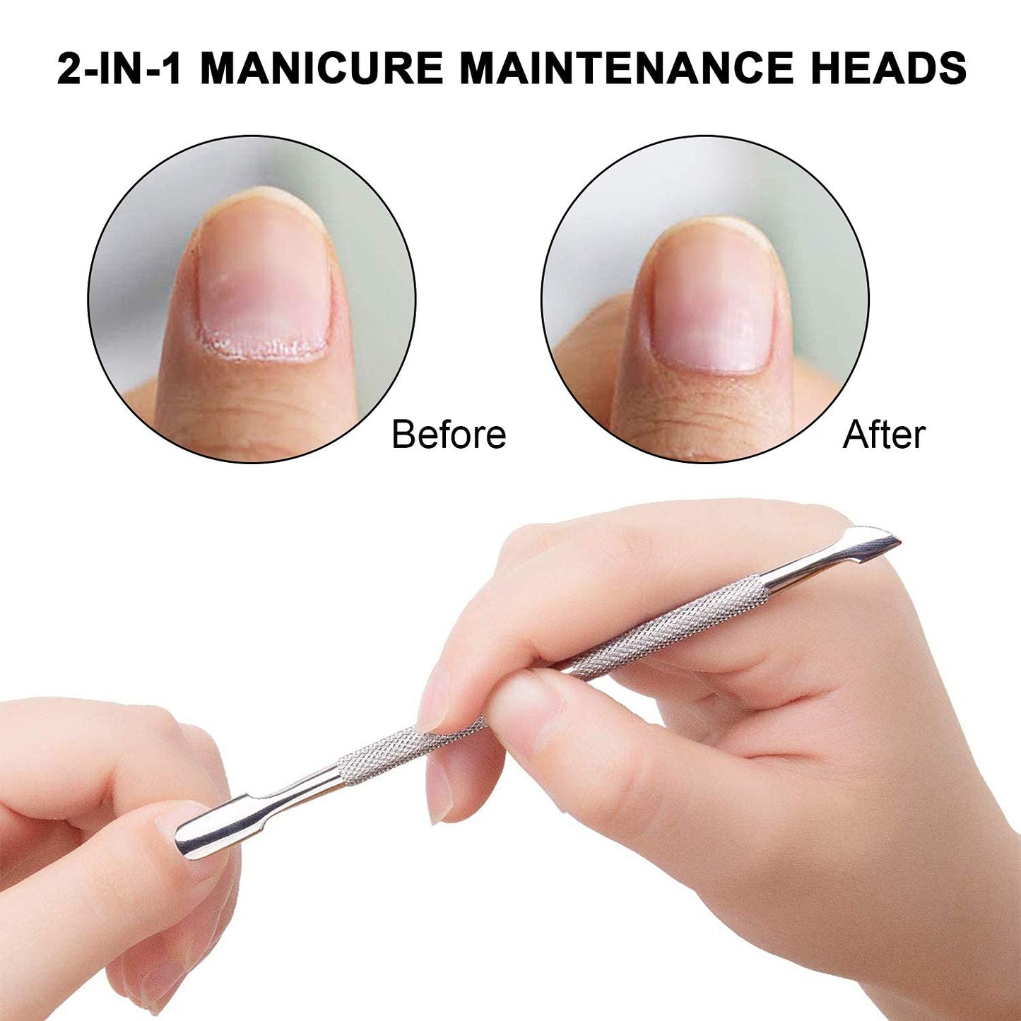 Professional Stainless Steel Cuticle Pusher & Cutter Set - Dual-Ended Nail Care Tool | 2 Pcs, Silver