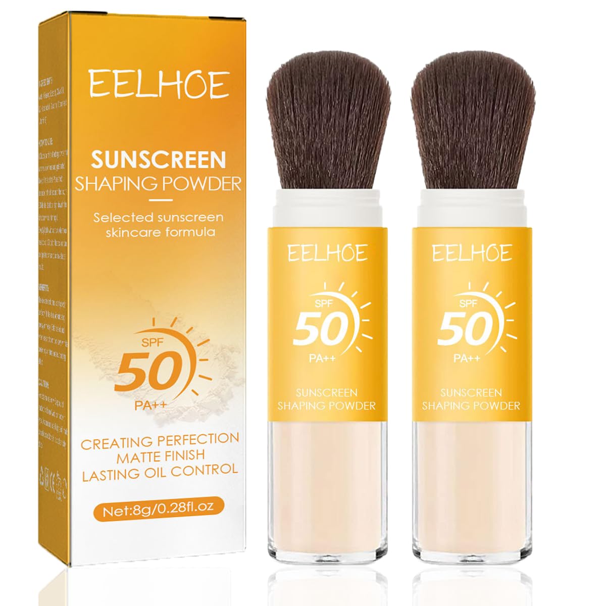 Dulele 2PCS Sunscreen Setting Powder,Mineral Matte Finish Loose Face Powder, SPF 50, Natural, Translucent, Oil Control, Minimizes Fine Lines & Pores