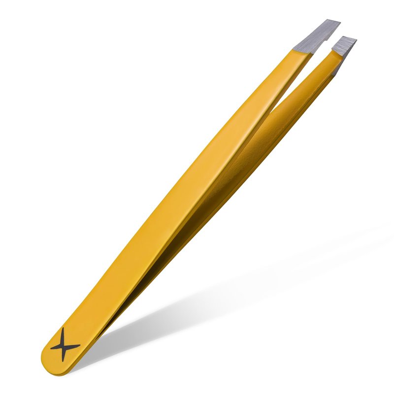 Professional Slant Tip Eyebrow Tweezers for Women & Men – Precision Hair Removal Tool – Stainless Steel Tweezers for Eyebrow Shaping, Facial Hair, Ingrown Hair & Splinter Removal (Golden Glow)