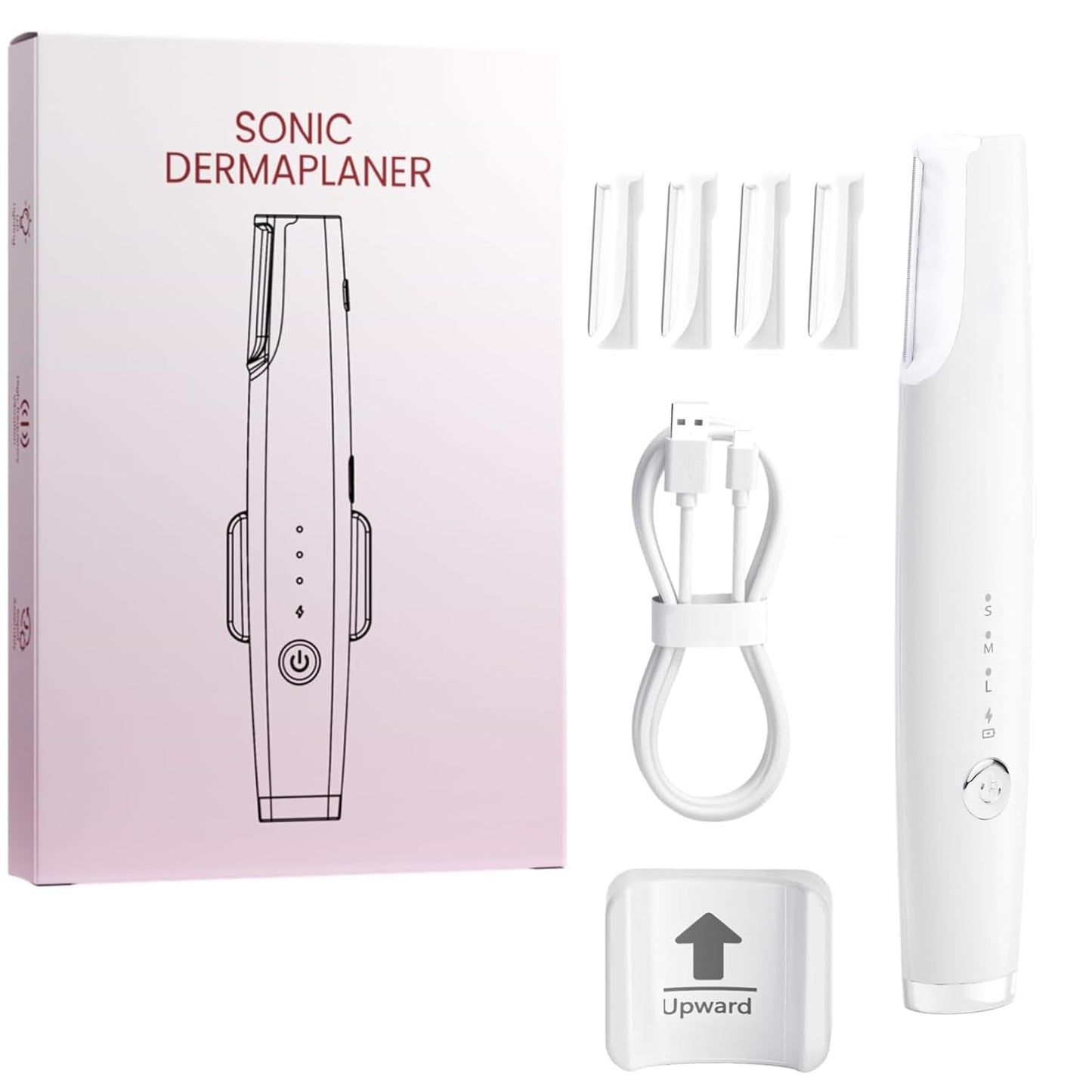 Sonic Dermaplane Facial Hair Remover - Rechargeable Face Razor with LED Light & 4 Blades | Gold