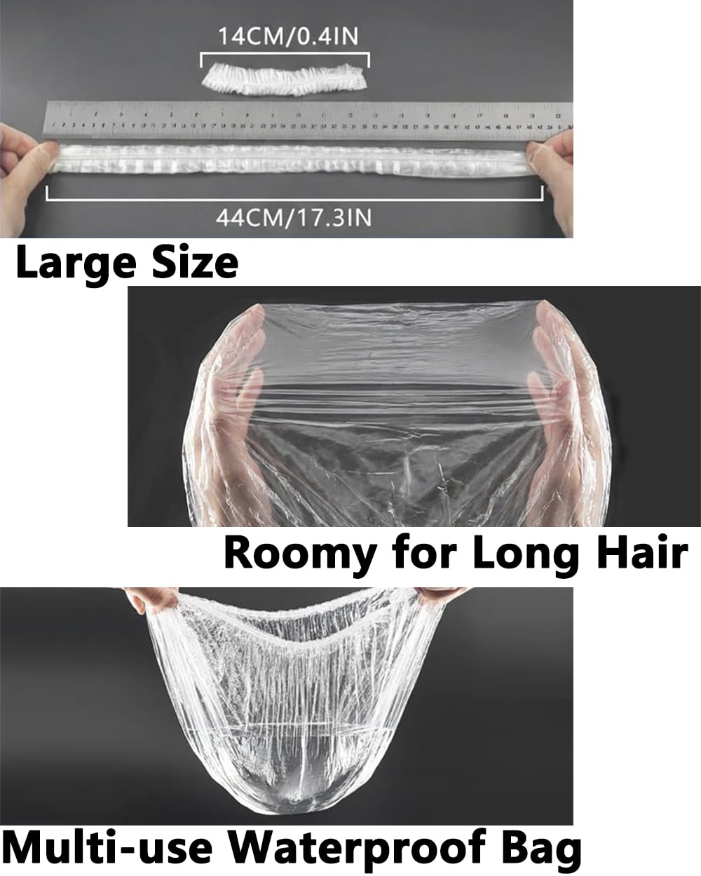 Aquior Shower Cap Disposable,100 PCS Bath Caps Large Thick Clear Waterproof Plastic Elastic Hair Bath Caps for Women Deep Conditioning Hair Care Hotel Travel Essentials Accessories